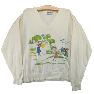 Vintage David Smith New England Company V Neck Knit Sweater Size L White Golf